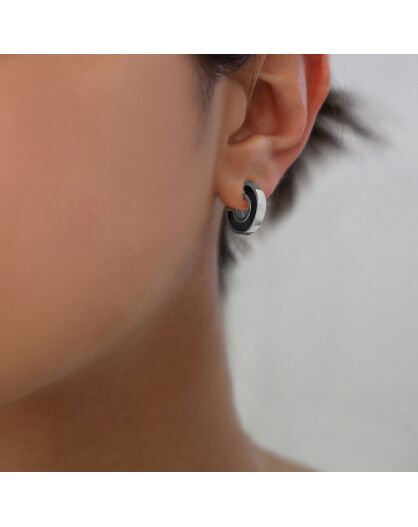 Boucles d'oreilles en Argent, Onyx & Zirconium